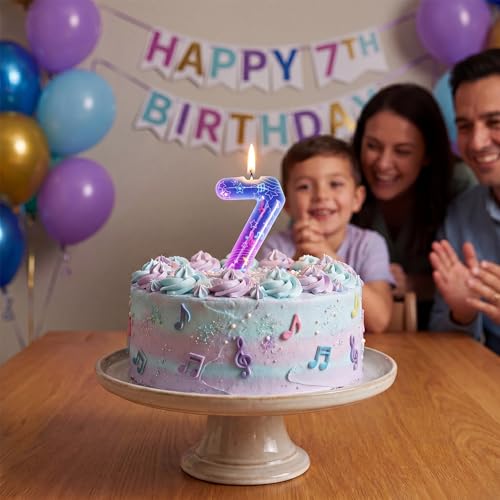 Kpop 7th Birthday Candle with Music Notes - Purple Gradient Cake Topper