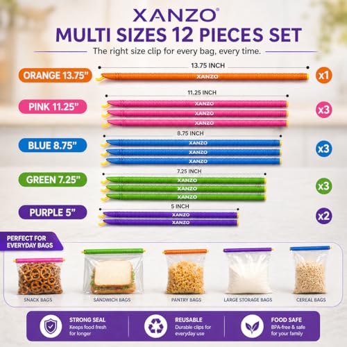 Xanzo Heavy Duty Chip Clips - 12 Durable Airtight Food Bag Closers