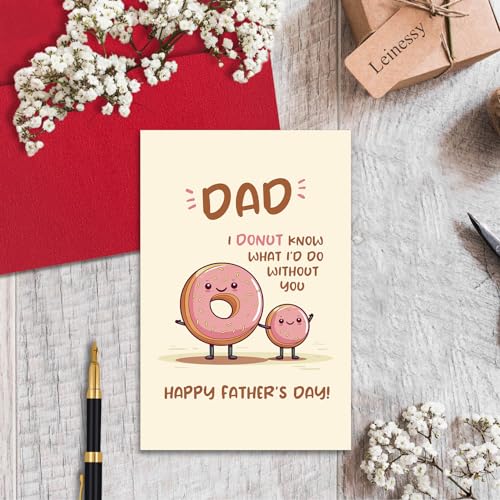 Leinessy Cute Donut Father's Day Card - 8x5.3 Inch, Blank Inside