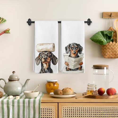 Dachshund Hand Towels Set of 2 - Funny Weiner Dog Bathroom & Kitchen Decor