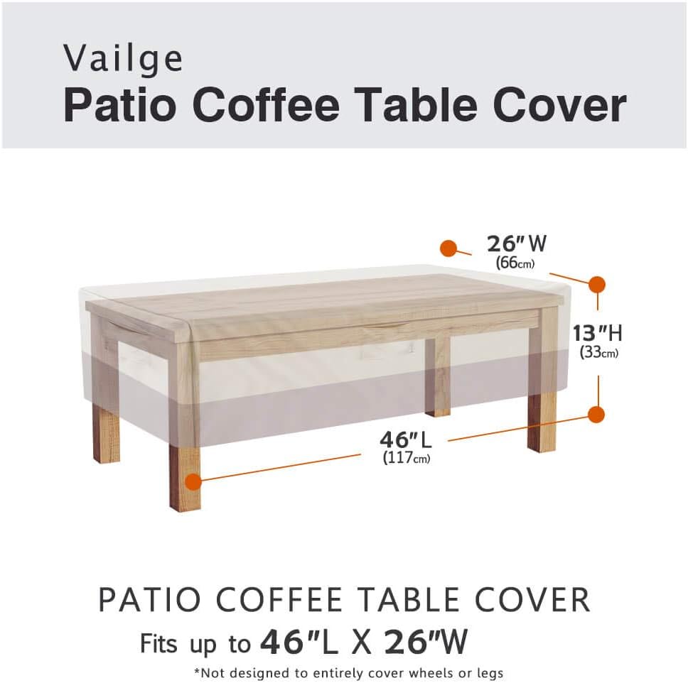 Vailge Rectangular Coffee Table Cover - Heavy-Duty Waterproof Outdoor Furniture Protector | Fits Large Tables (Beige & Brown)