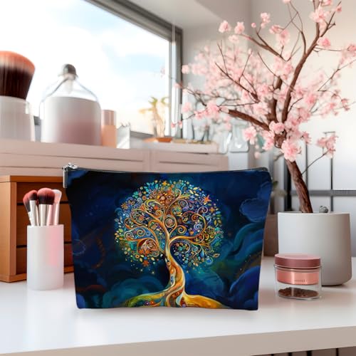 2-Piece Tree of Life Linen Makeup Bag & Travel Toiletry Organizer
