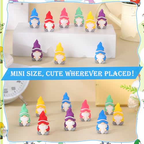 100 Pcs Mini Gnome Figurines Set - Colorful Rubber Tiny Garden Decor - Variation of 100