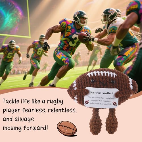 Handmade Crochet Football Plush - Emotional Support Gift with Motivational Card
