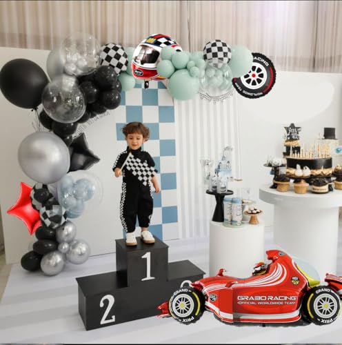 F1 Race Car Balloon Set - 8-Piece Birthday Party Decorations Kit