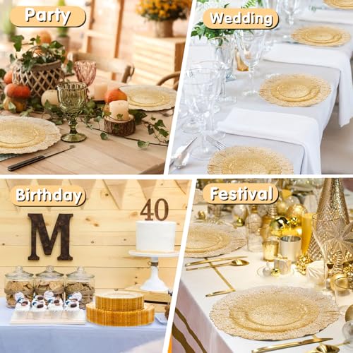 Gold Glitter Disposable & Reusable Plates for Party - 60PCS