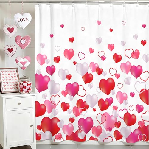 Lindameler Valentine's Day Shower Curtain Set - 72x72 Inch Romantic Heart Design