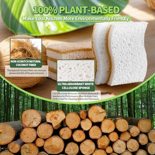 Natural Eco-Friendly Dish Sponges - Biodegradable Plant-Based Kitchen Cleaning Pads