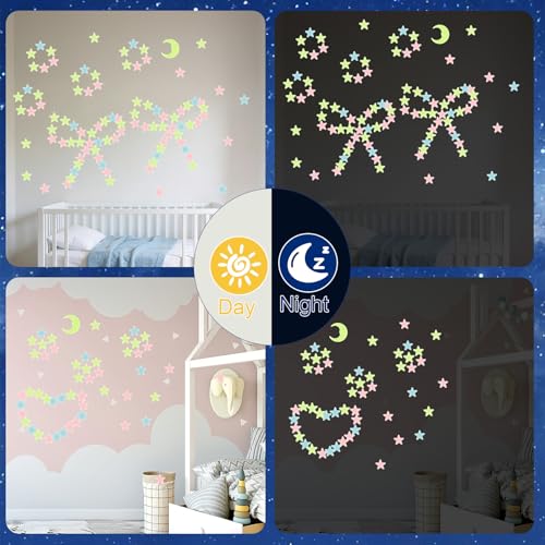 200 Pcs Glow in the Dark Stars & 2 Moons Wall Stickers for Kids' Rooms
