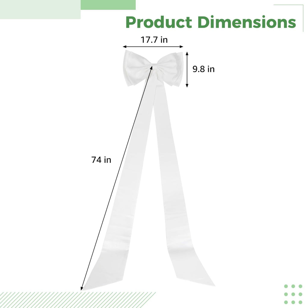 Toyosport Large Satin Bow, 74 in / 188 cm Long Train, Detachable Double Bows for Dress, Wedding Dress Waist Sash Belt, Bridal Gown and Fashion Show Accessories, White