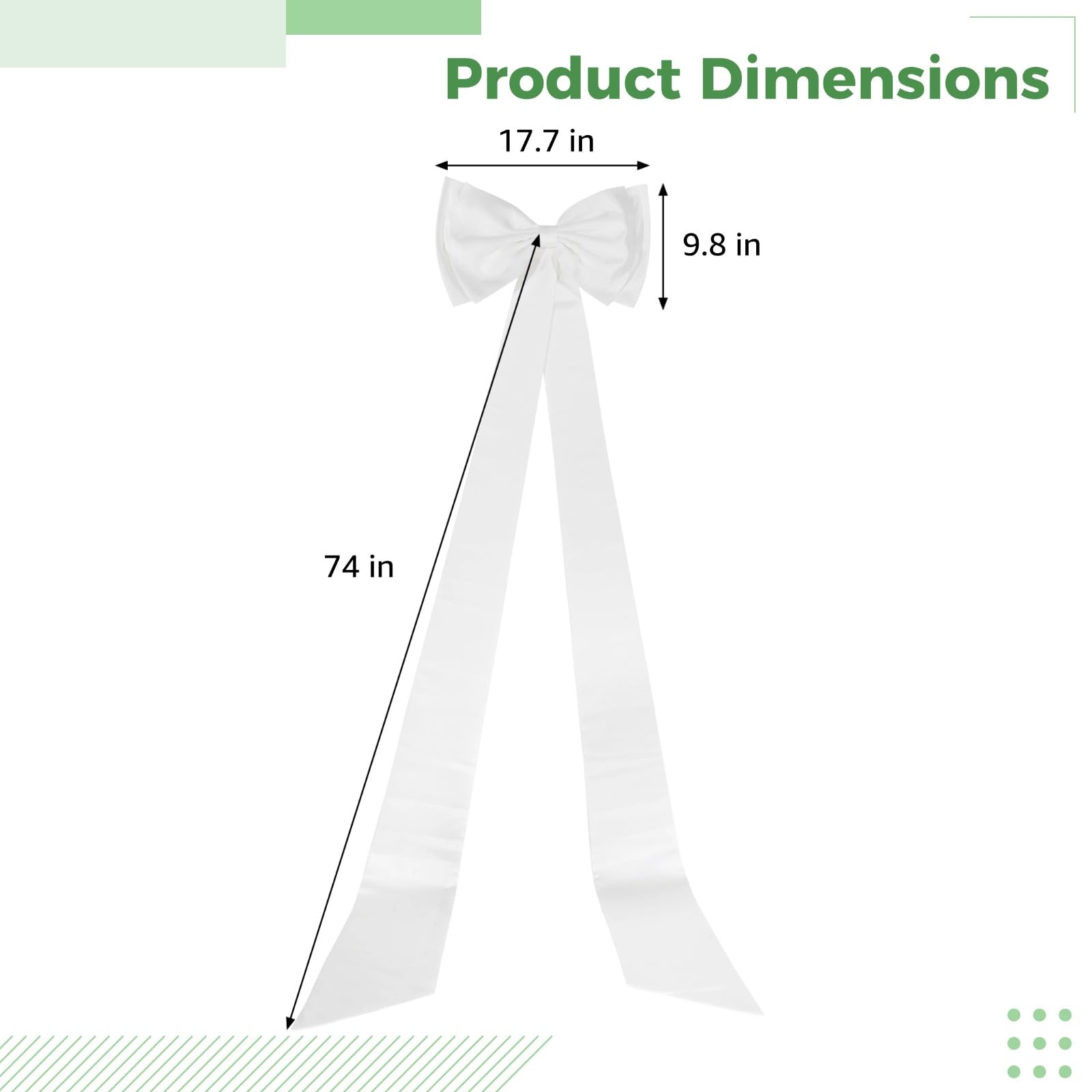 Toyosport Large Satin Bow, 74 in / 188 cm Long Train, Detachable Double Bows for Dress, Wedding Dress Waist Sash Belt, Bridal Gown and Fashion Show Accessories, White