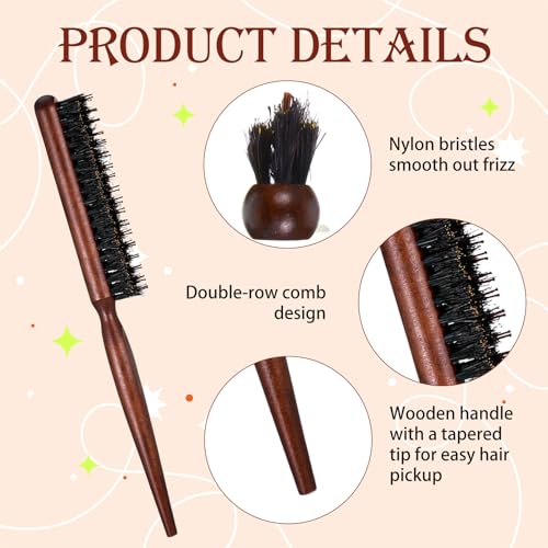 Macuezu 3-Piece Hair Teasing Comb Set with Rat Tail and Wooden Handles