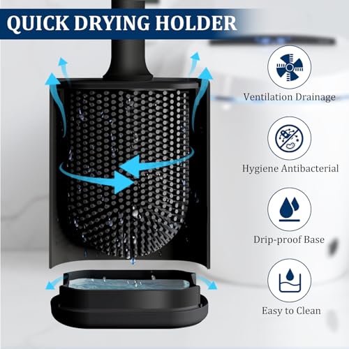 MUZHIYA Silicone Toilet Brush and Holder Set - Wall Mounted & Ventilated