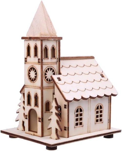 BESPORTBLE Christmas Village House - LED Light-Up Rustic Church Ornament | Beige Winter Decoration