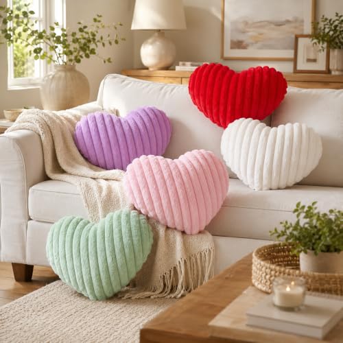 Pink Heart Pillow 15.7" x 11.8" - Soft Faux Rabbit Fur Cushion for Home Decor