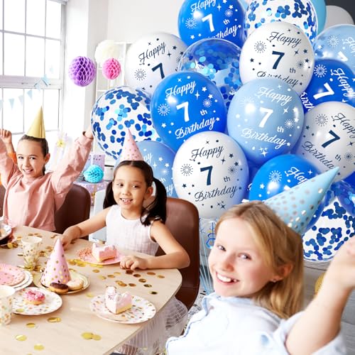 12-Inch Blue & White Confetti Balloons for 6th Birthday Party