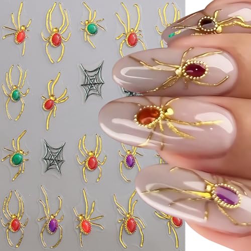 5D Halloween Nail Stickers Ghost Spider Web Self-Adhesive Decals 2Pcs