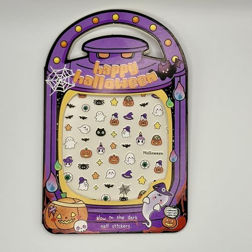 Glow in the Dark Halloween Nail Stickers - Pumpkin Ghost Bat Decals 2 Sheets