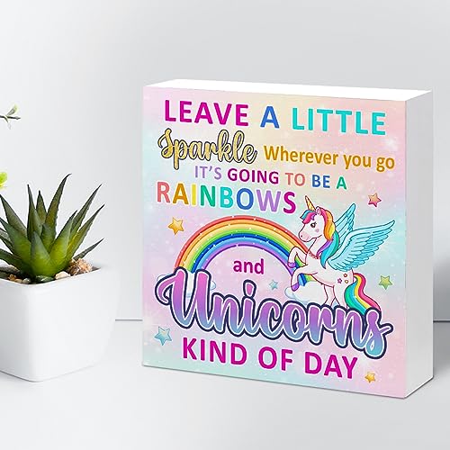 Leave a Little Sparkle Unicorn Wood Block Sign, 5-inch Desk Decor