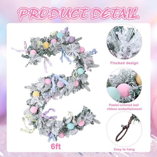 Pastel Christmas Garland Decoration 6.5ft Flocked Pine with Pink Blue Balls - Pastel Ball Variation