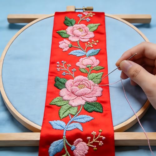 Red Wreath Sash 59 Inch DIY Embroidery Bouquet Sash for Front Door Decor 2Pcs