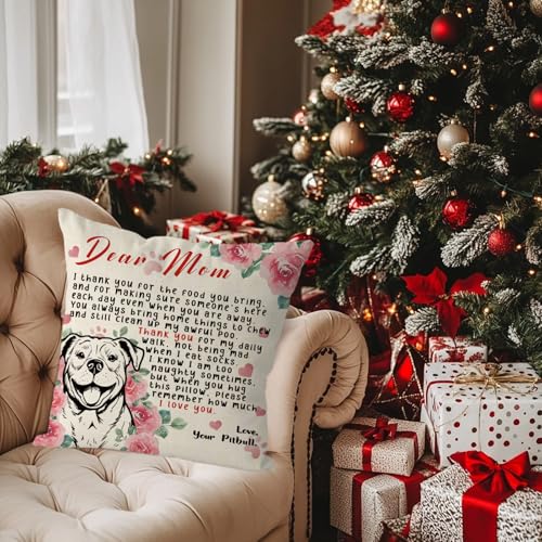 Pitbull Mom Pillow Cover 18x18 Inch Dog Lover Throw Pillowcase