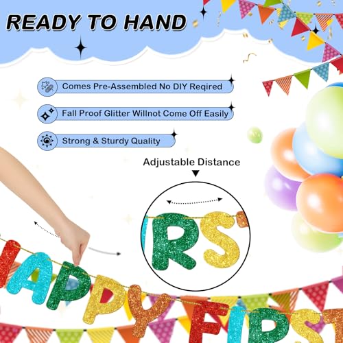 Fulmoon Happy First Day of School Banner Glitter Back to School Decor - Pre-Strung & Durable