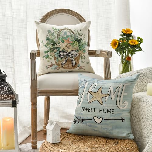 AVOIN colorlife Eucalyptus & Starfish Throw Pillow Covers 18x18 Set of 4