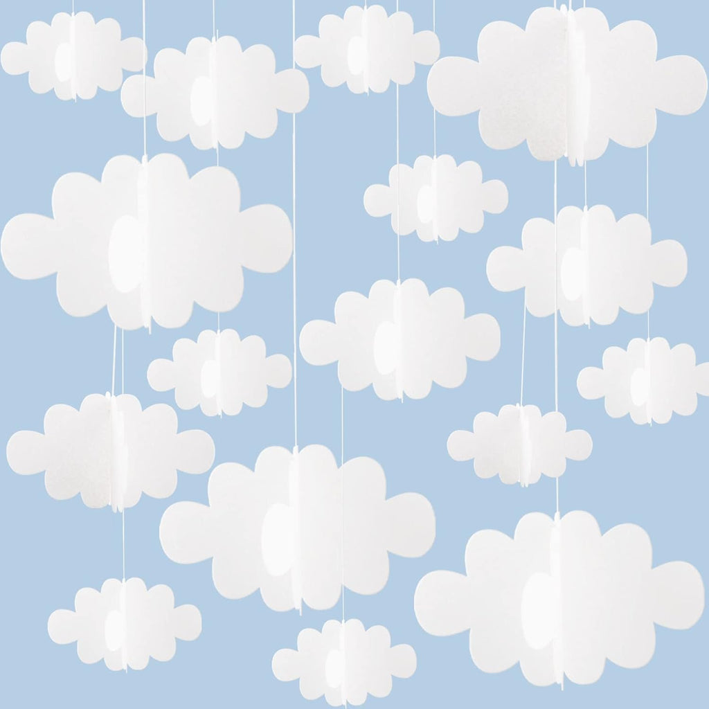 Skiennix 16 Pcs 3D Cloud Decorations - Hanging Artificial Cloud Ornaments for Nursery & Baby Showers