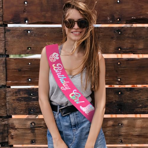 Hot Pink Cowgirl Birthday Sash with Iridescent Foil - Women’s Party Accessory