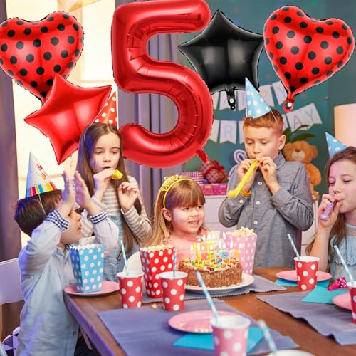 40-Inch Red Number 5 Balloon Set with Heart-Shaped Balloons