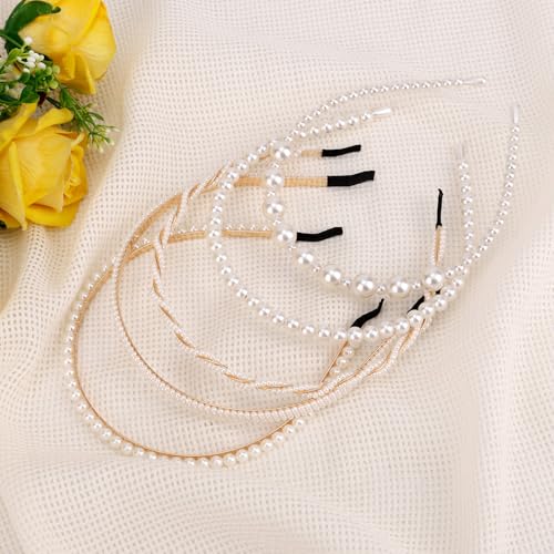 Penitue 5pcs Acrylic Pearl Headbands for Women Elegant Hair Accessories