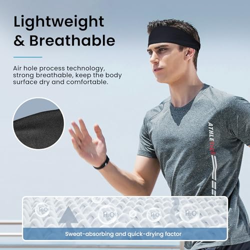 6PCS Moisture Wicking Men's Athletic Headbands - Sweat Head Bands for Sports, Running, Workout, Gym, Cycling, Football, Yoga