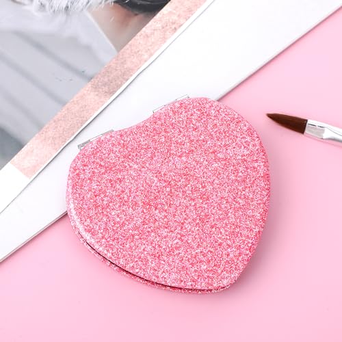 YUXIANLB Heart Shaped Compact Mirror for Purse - Pink Mini Travel Pocket Makeup Mirror with 1X/2X Magnification