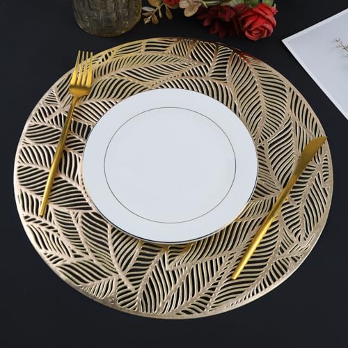 Gold Round Leaf Placemats Set of 8 - Modern Dining Table Decor