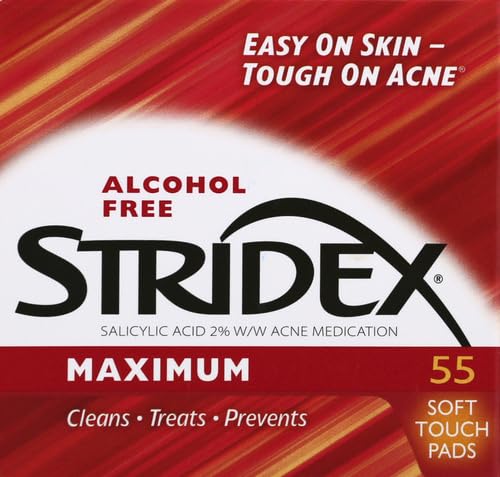 Stridex Maximum Medicated Acne Pads 55 Count - 2% Salicylic Acid Face Wipes