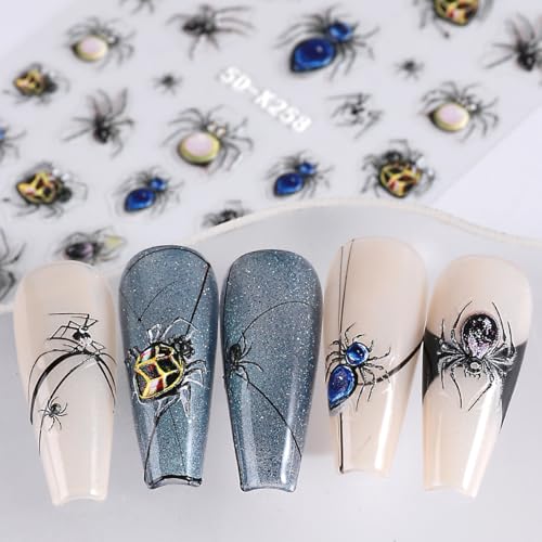 SWEET TREND Halloween Nail Stickers – 3 Sheets 5D Embossed Self-Adhesive Decals