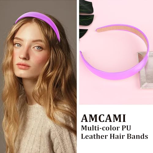 AMCAMI 1-Inch Wide PU Leather Headband Non-Slip Hair Accessory