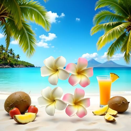 Hawaiian Plumeria Flower Hair Clips 7cm White Pink 4 Pack for Beach Party