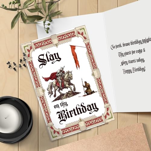 Funny Medieval Knight Birthday Card - Retro Slay on Thy Birthday Card