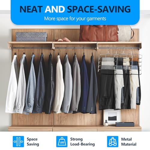 Feasteery 1-Piece 5-Tier Closet Pants Hangers with Swing Arms – Space Saving Storage