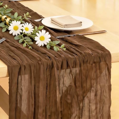 Brown Cheesecloth Table Runner 21x120 Inch - 10ft Reusable Polyester for Weddings & Events