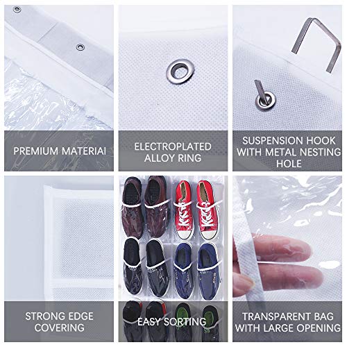 QUMENEY 24-Pocket Over-The-Door Shoe Organizer, Hanging Mesh Holder - 1pc