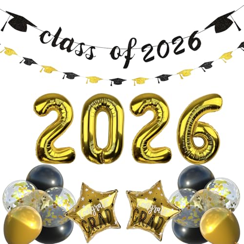 Class of 2026 Graduation Decorations Set - Black and Gold Theme