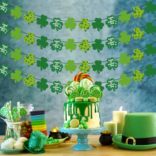 St. Patrick's Day Felt Shamrock Garland Banner - 4 Pack