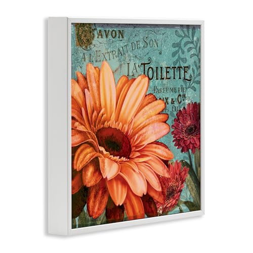 Stupell Industries Colorful Daisies with Antique French Backdrop, Design Licensing Studio White Framed Wall Art, 12 x 12, Blue