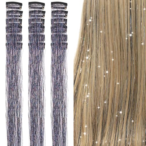 12Pcs Clip-In Hair Tinsel Kit - 23.5 Inch Glitter Extensions