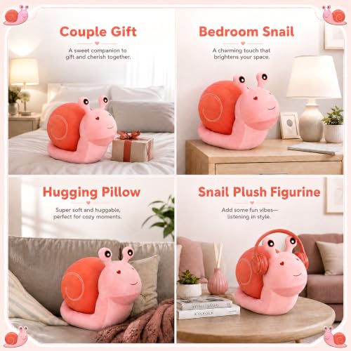 MUPI Pink Snail Plush Pillow - 7.8 Inch Cute Stuffed Animal for Kids & Home