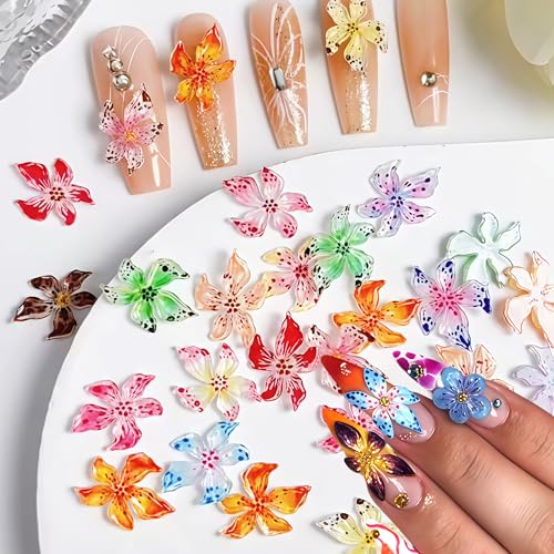 3D Flower Nail Art Charms - 60PCS Colorful Hawaii Hibiscus Nail Gems