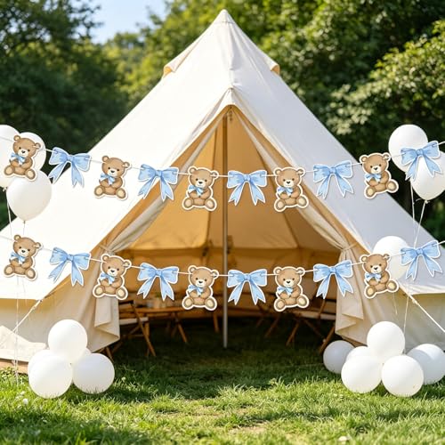 Blue We Can Bearly Wait Banner - 2Pcs Baby Shower Garland